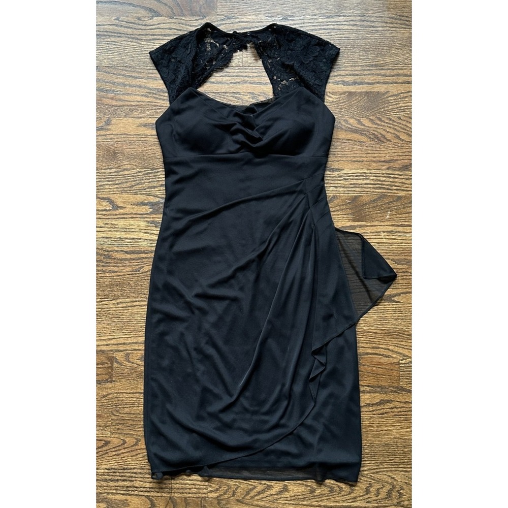 Xscape Black Lace Top Formal Dress Size 6 Hollywood Glam Ruched Sheath Dress